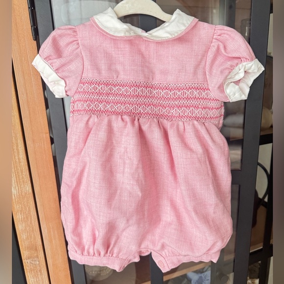 Rachel Riley smocked romper baby girl shortall peter pan collar embroidered - Picture 2 of 8